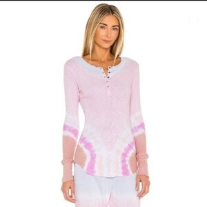 Sundry tie dye ribbed henley shirt petal sand